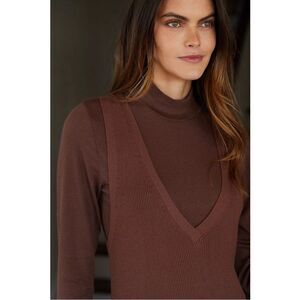 NEW Daily Practice by Anthropologie Slim Chocolate V-Neck Maxi Dress & Top Small